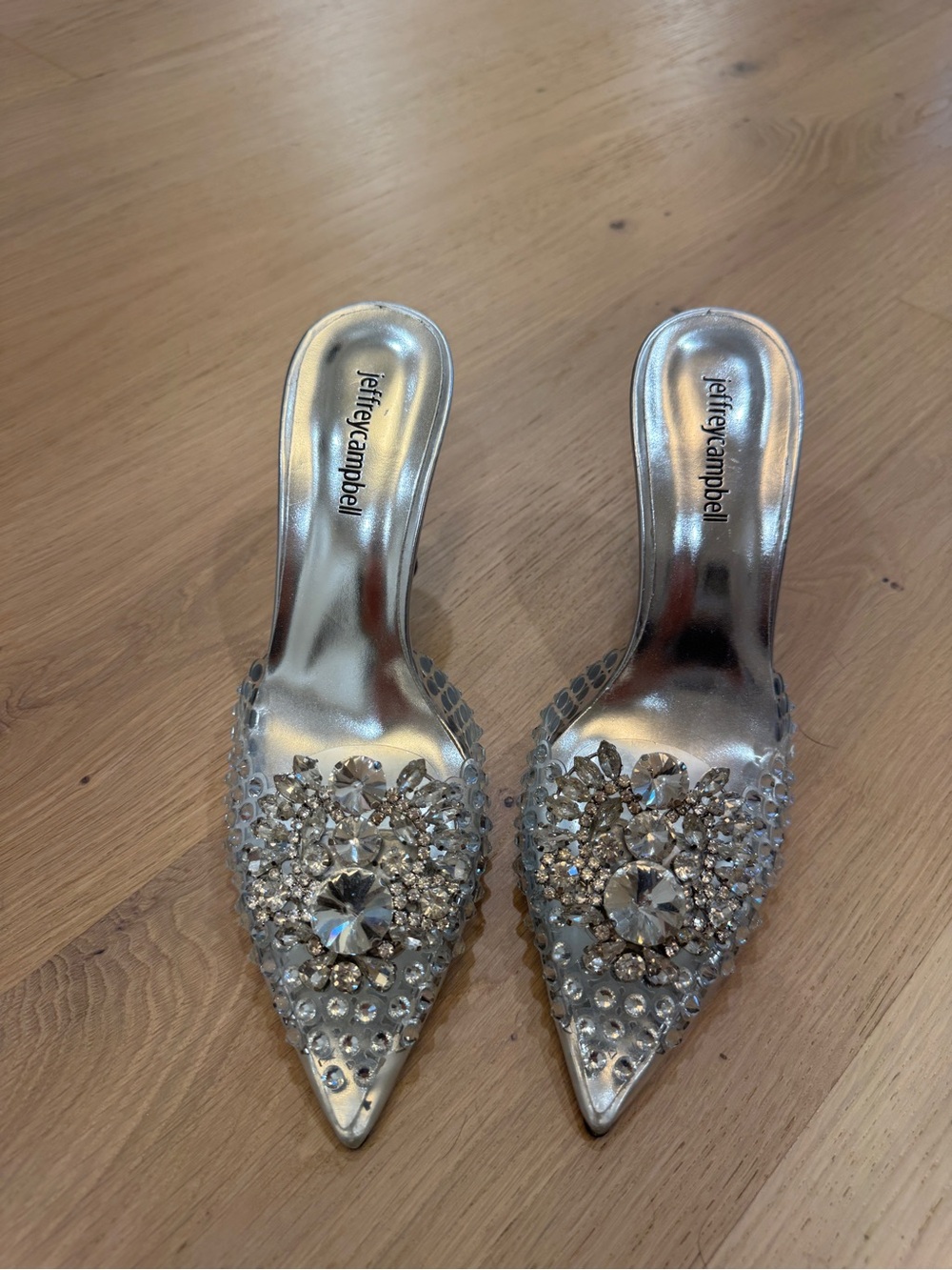 Jeffrey Campbell Silver Crystal-Embellished Pointed Mules - Picture 2 of 5